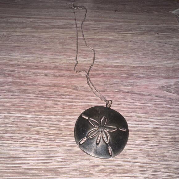 Signed Zentall AM Pewter Silver Tone Sand Dollar Pendant Necklace J5 - Picture 2 of 4